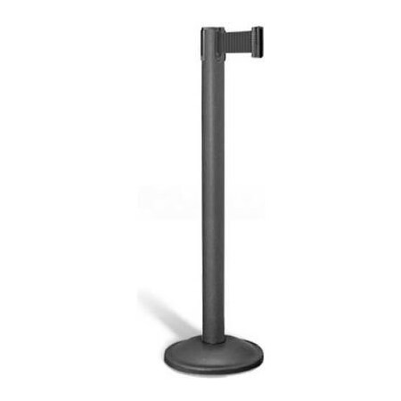 Lavi Industries Basic Stanchion, 38.5inH Wrinkle Black Post, 10'L Black Retractable Belt 26-20400WB/BK